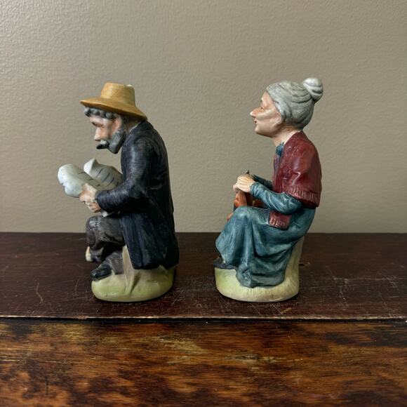 Vintage Grandma Grandpa Elderly Man & Woman Knitting Reading Knick Knacks - Picture 3 of 7